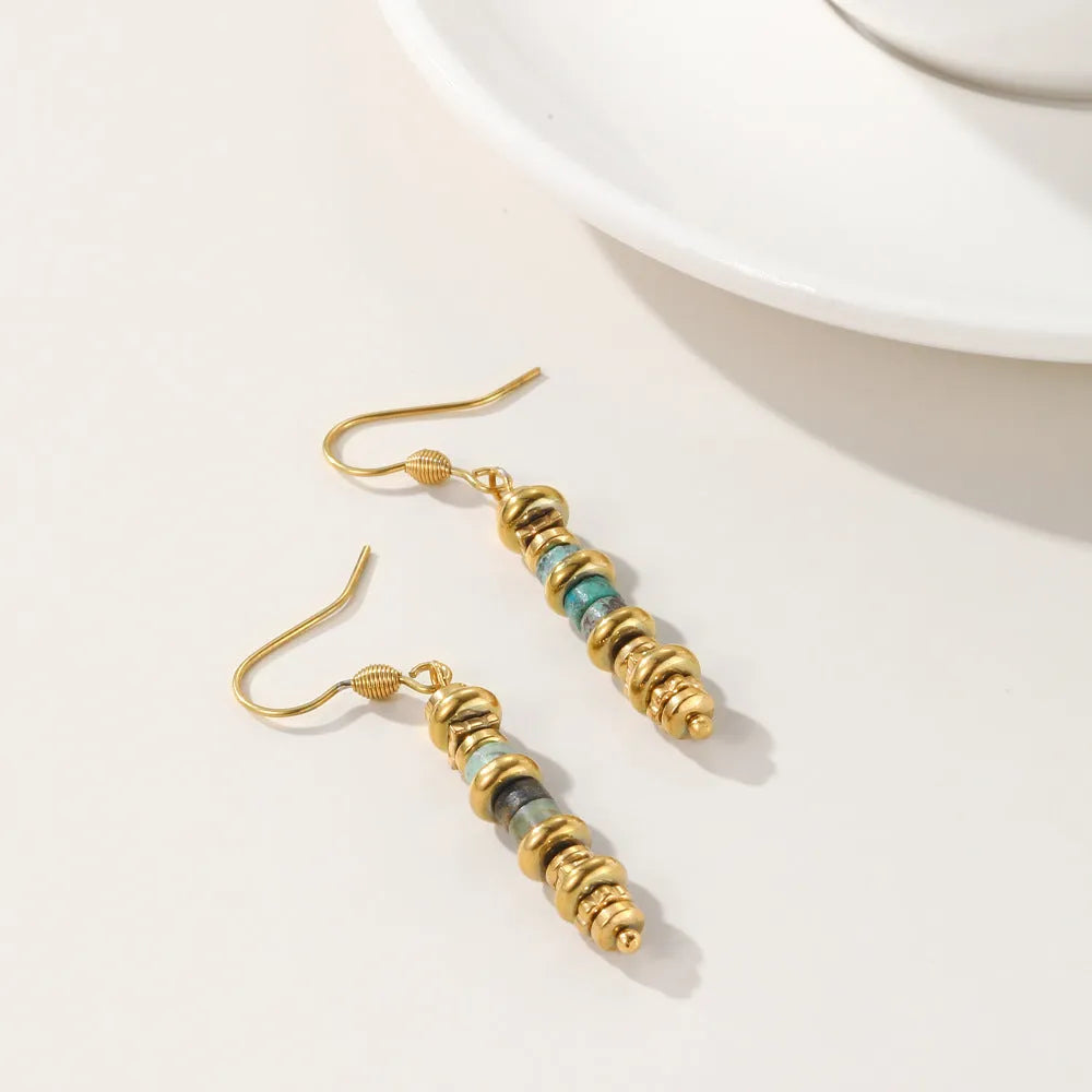 Titanium steel geometric dangle earrings in retro style with 18K purity