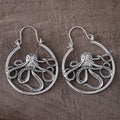 Vintage-style octopus earrings in antique silver with animal zodiac design