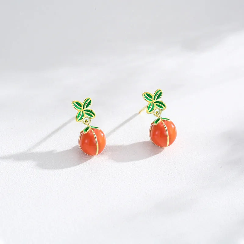 Sterling silver persimmon fruit stud earrings in ED3325 colour with S925 purity mark