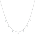 A drop-shaped sterling silver zircon pendant necklace on an O-chain, shown in silver, rose gold, and golden yellow finishes.