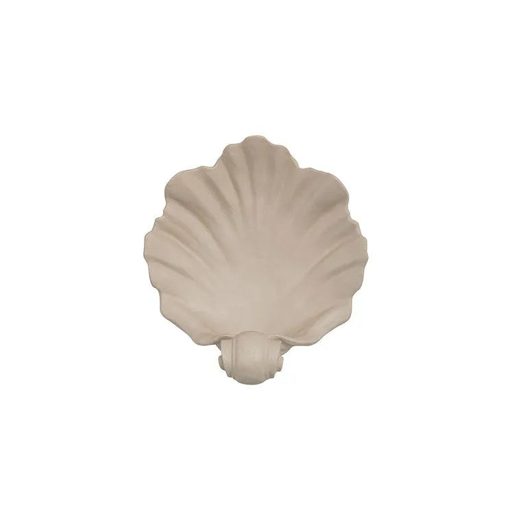 White resin fruit plate ornament with simulated shell storage design on wooden table