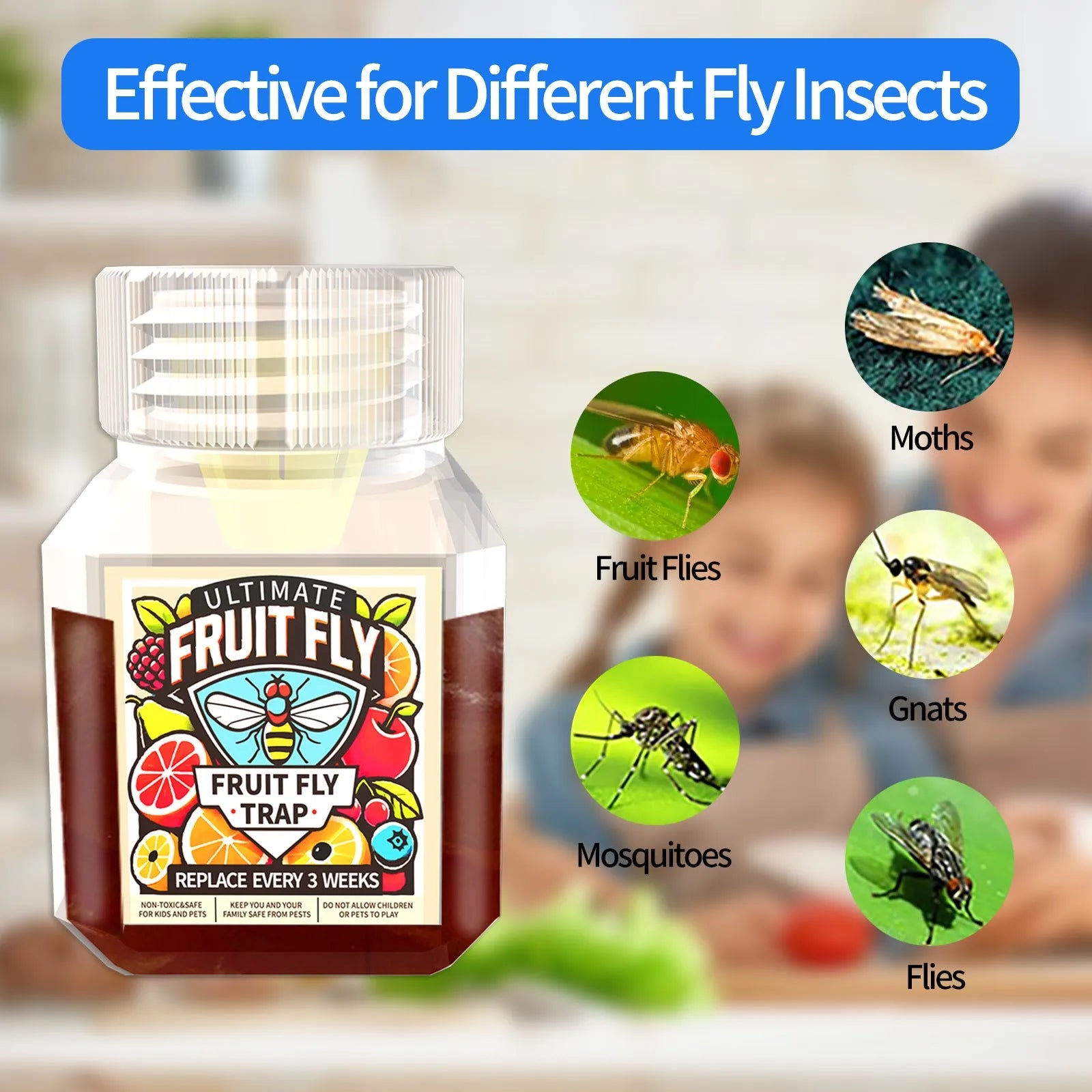 Bottle of fruit fly trap bait liquid refill for SK003 models