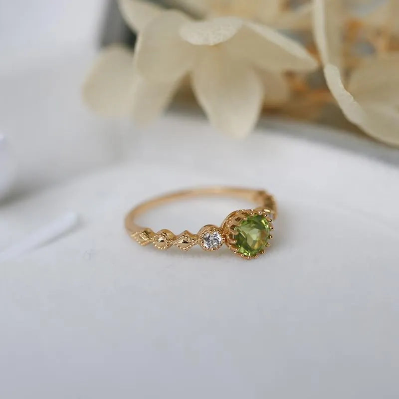 Japanese style geometric imitation peridot ring in antique copper for women, US sizes 6-9