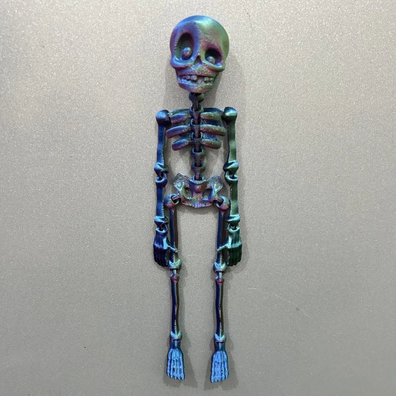 A detailed 3D printed white skull refrigerator magnet, 18cm tall, against a dark background.