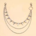 Silver metal punk chain with dark rivet and double layer phants zipper ornament, 115cm length for belt loop attachment