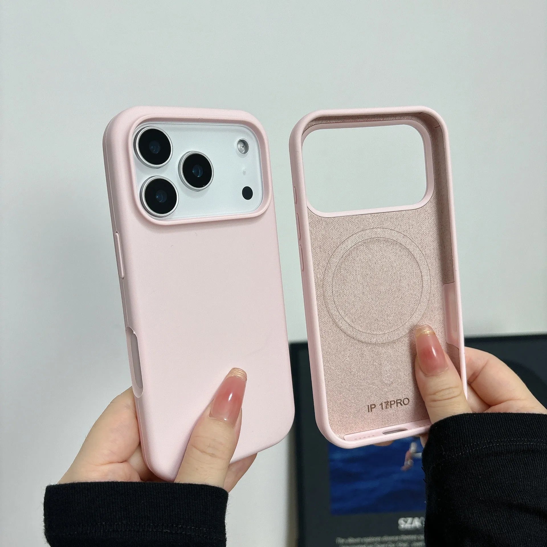 Liquid silicone magnetic phone case for iPhone with AI button in Antique White colour
