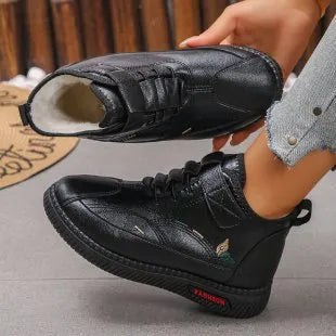 Women's black velvet shoes with hollow out design and non-slip rubber sole