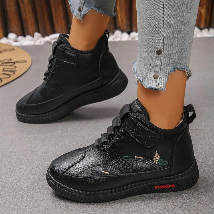 Women's black velvet shoes with hollow out design and non-slip rubber sole