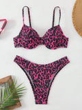 Women's leopard print bikini swimsuit with backless design and adjustable ties in brown mixed colour