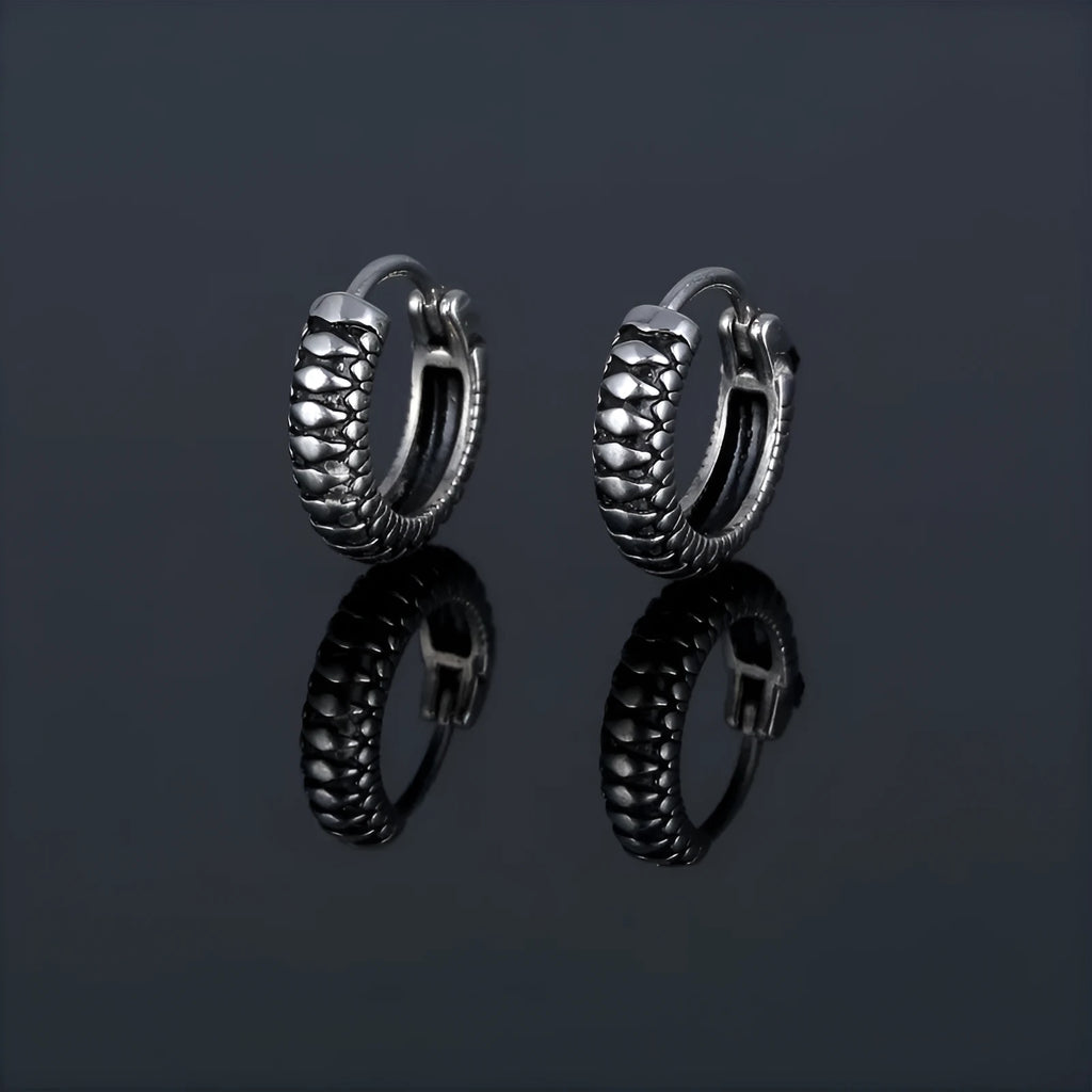 Silver retro twist geometric earrings with stripes pattern, made from titanium steel alloy.