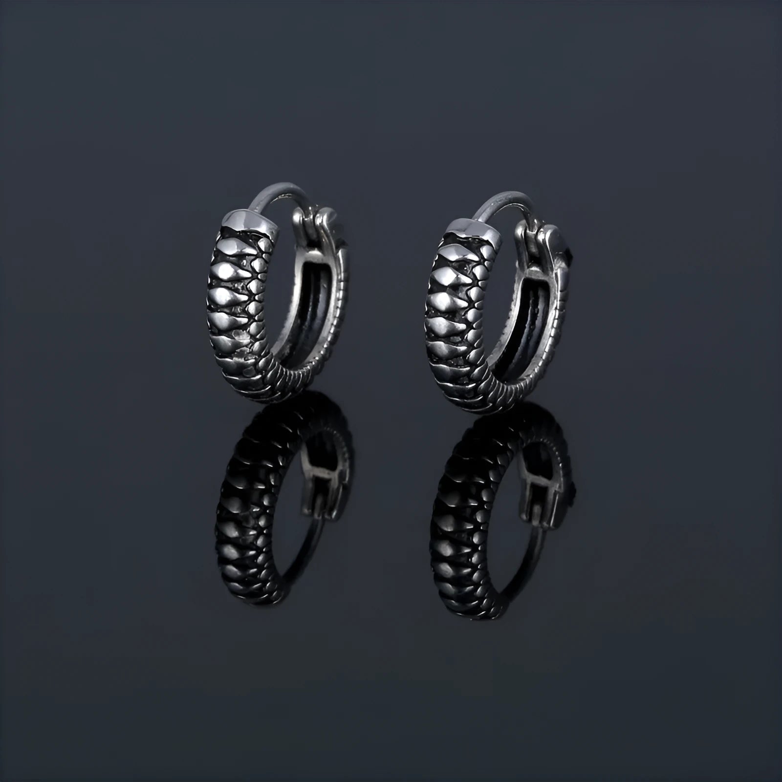Silver retro twist geometric earrings with stripes pattern, made from titanium steel alloy.