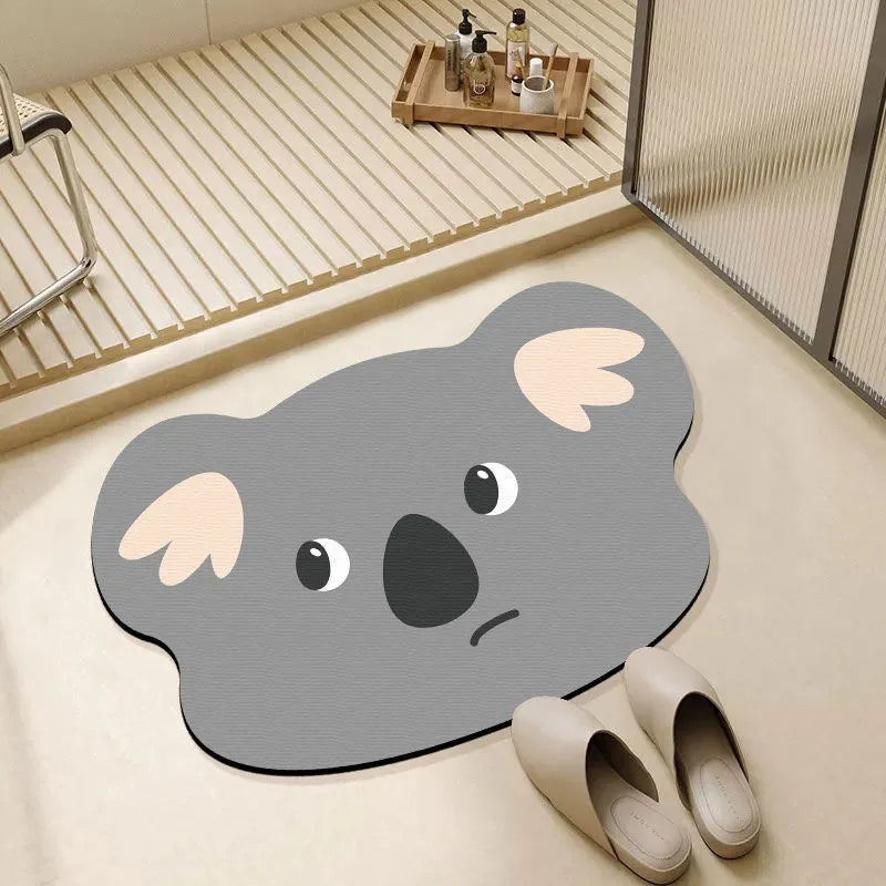 Cartoon animal diatomite bathroom mat with non-slip backing in brown bear, frog, hippo, koala, or lion design.