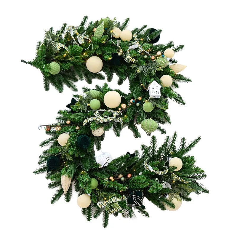 1.8m green and white PE leaf Christmas garland with lights in European style