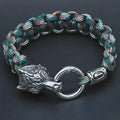 Stainless steel wolf head bracelet with engraved Luen character in camouflage colour