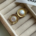 Gold round hoop earrings with French retro design for women
