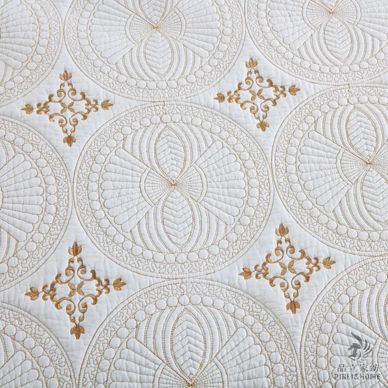 Pure cotton European-style embroidered bed cover set with matching pillowcases for a 1.8m bed