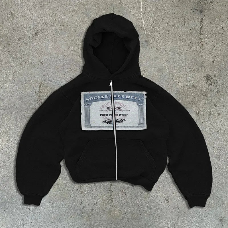 Unisex letter pattern hoodie zipper jacket in polyester with zippered pockets