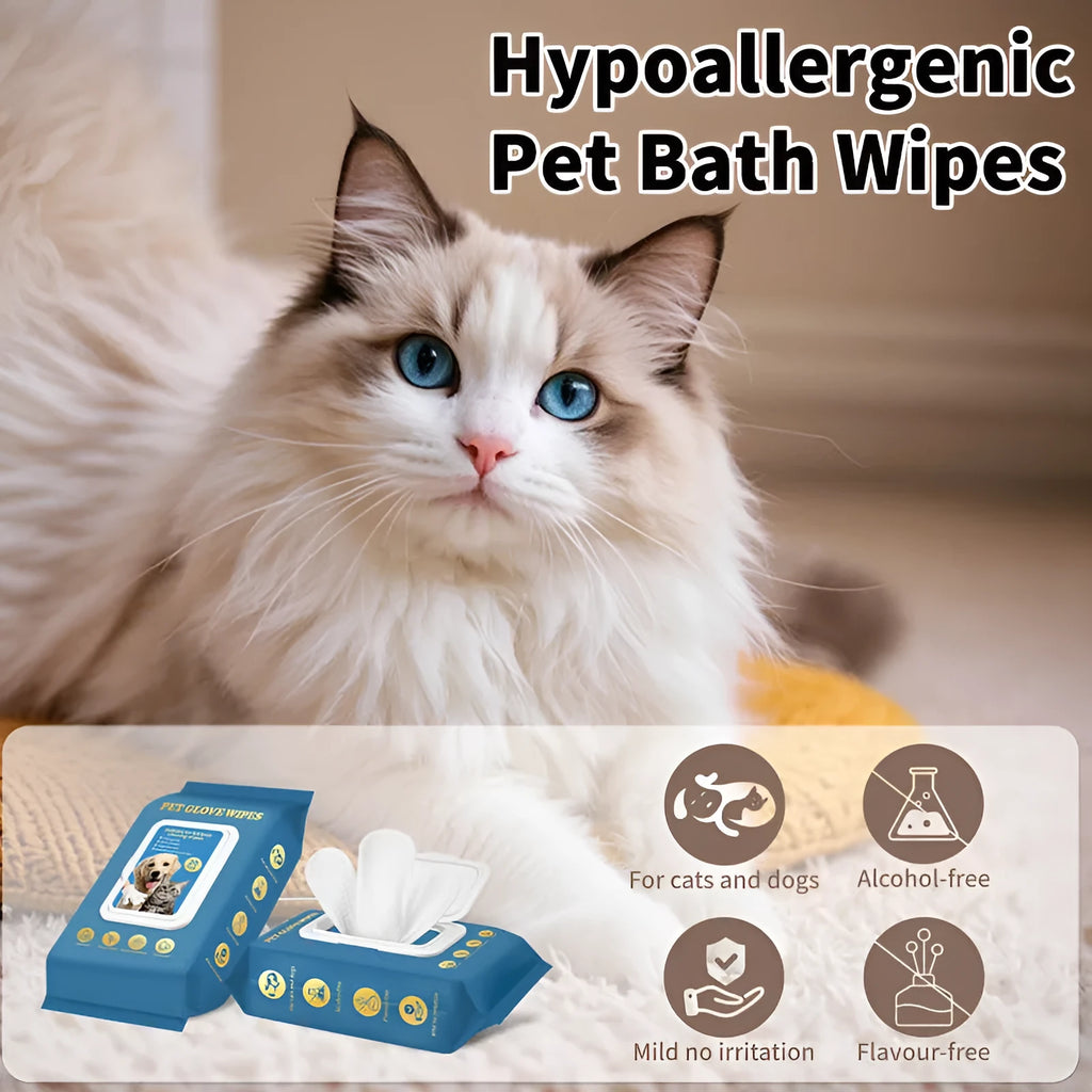 Pack of disposable pet gloves for washing cats and dogs, showing 20 piece count.