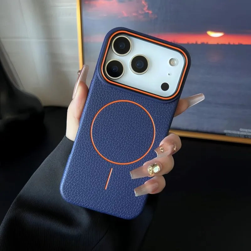 Litchi pattern magnetic iPhone case in black TPU with all-inclusive shockproof cover