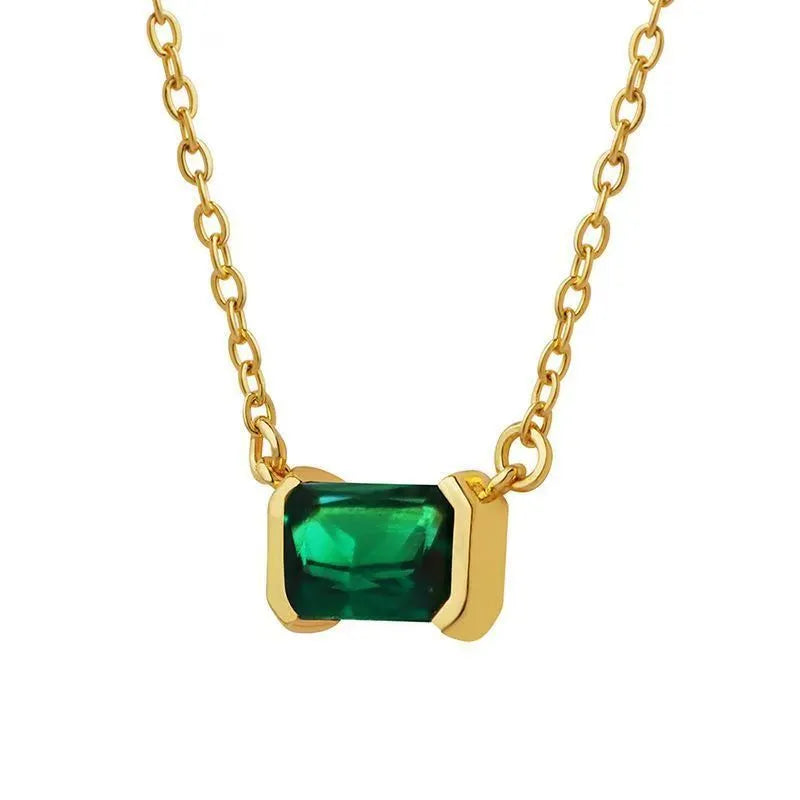 Gold geometric quadrilateral pendant necklace with lvzuan inlay on copper base
