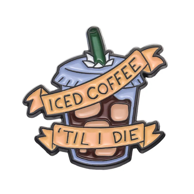 Creative Drinks Series cartoon coffee shape alloy brooch with geometric design, two colour options