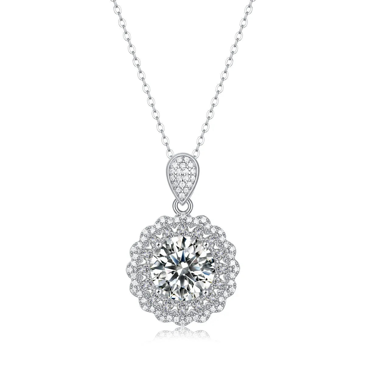 S925 silver necklace with round moissanite pendant on a ball bead chain, 5 karat moissanite option