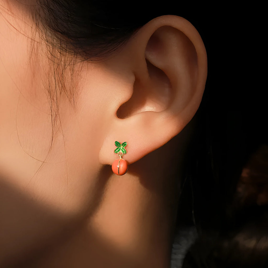 Sterling silver persimmon fruit stud earrings in ED3325 colour with S925 purity mark