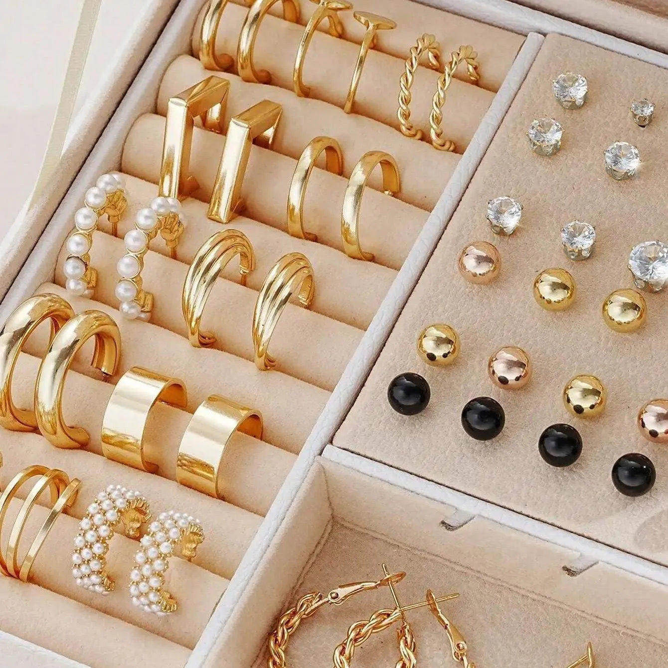 108-piece set of gold and yellow geometric round pearl alloy earrings for women.