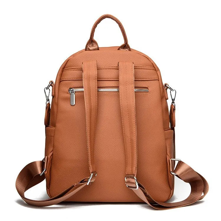 Waterproof PU leather single backpack solid colour 35x28x13cm Black front view