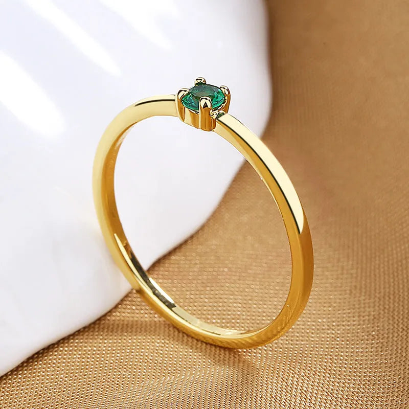 Geometric copper ring with single diamond in white red green blue colours for women sizes 6-9