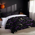 White Halloween-themed three-piece bed set with digitally printed patterns showing quilt cover and pillowcases
