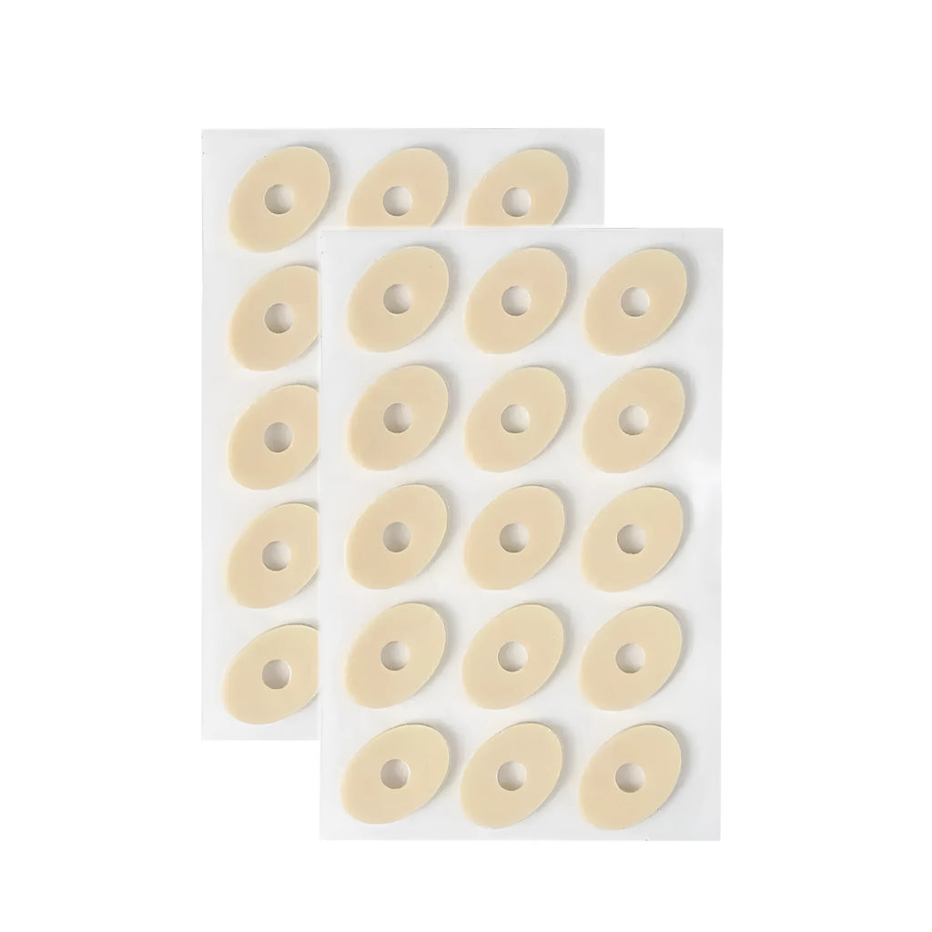 Women's heel corn protectors showing four shapes: large oval, small oval, U-shaped, circular section PU gel pads