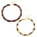 Women's multi-layer wooden necklace and bracelet set with alloy circular pendants