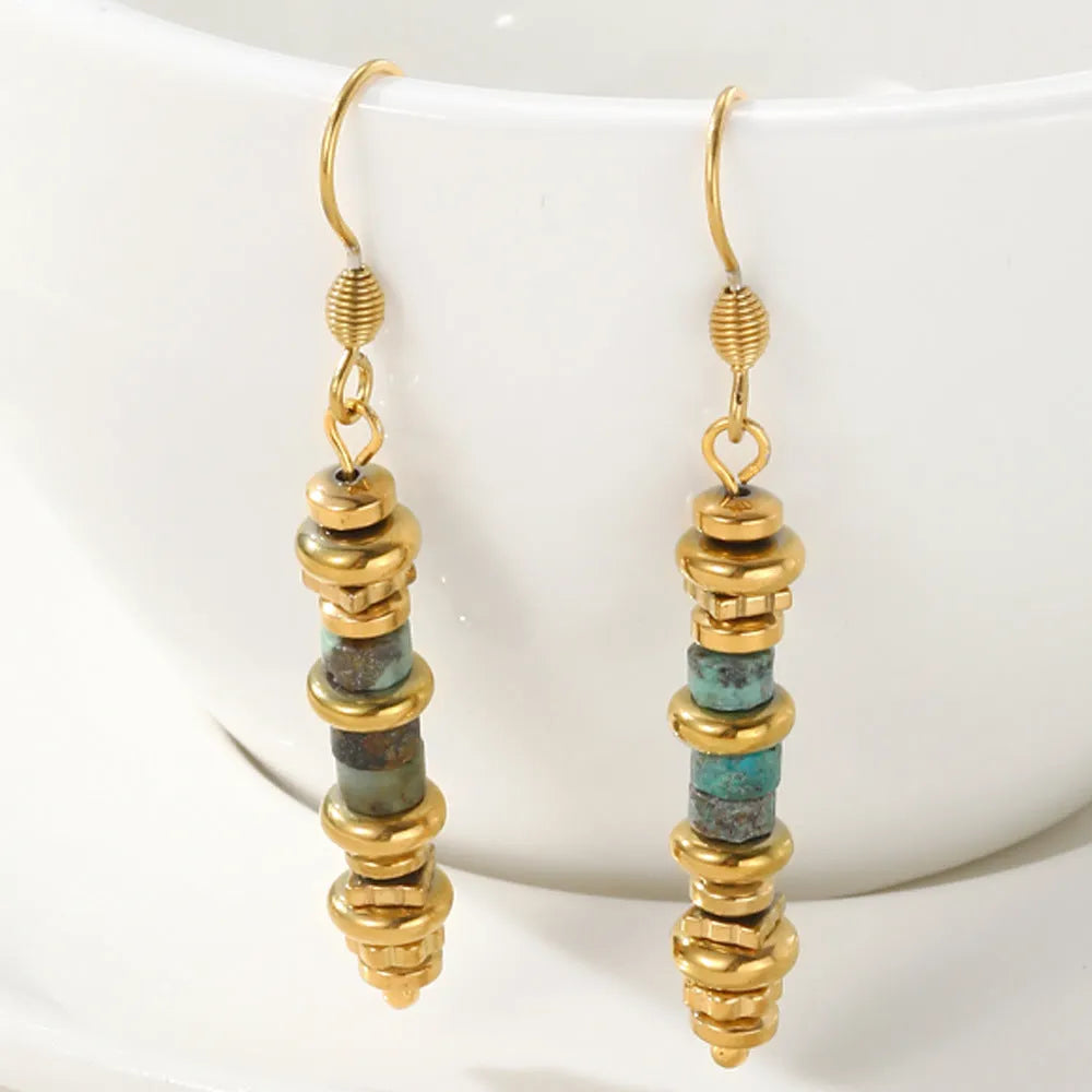 Titanium steel geometric dangle earrings in retro style with 18K purity