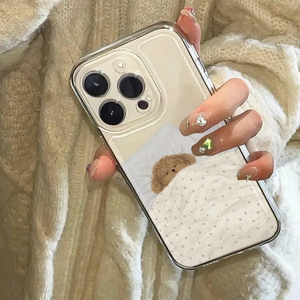 Transparent phone case with sleeping cat pattern for Apple iPhone on clear background