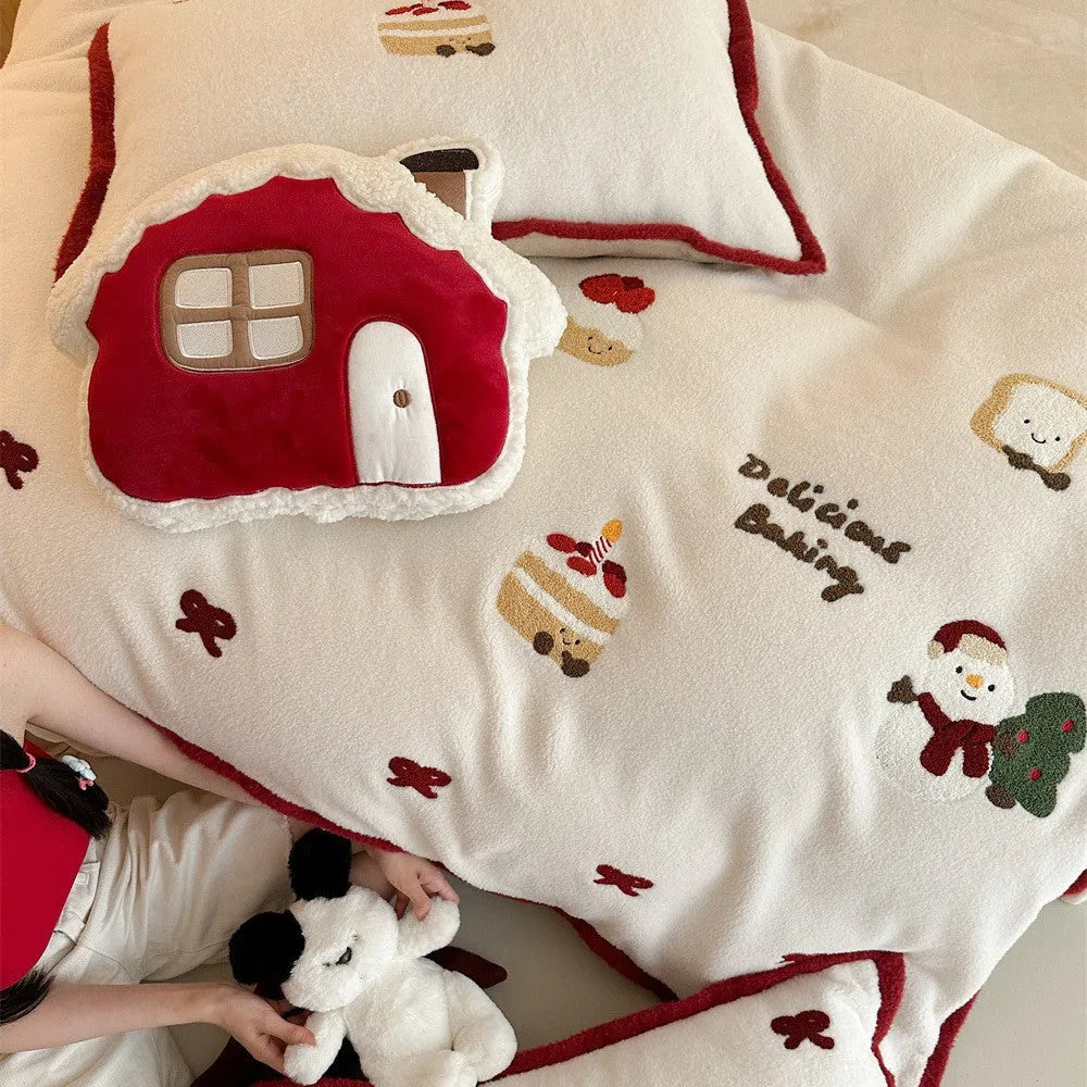 Christmas cartoon bed linen four-piece set with girl's heart design in Xuefu Milk Pastry colours