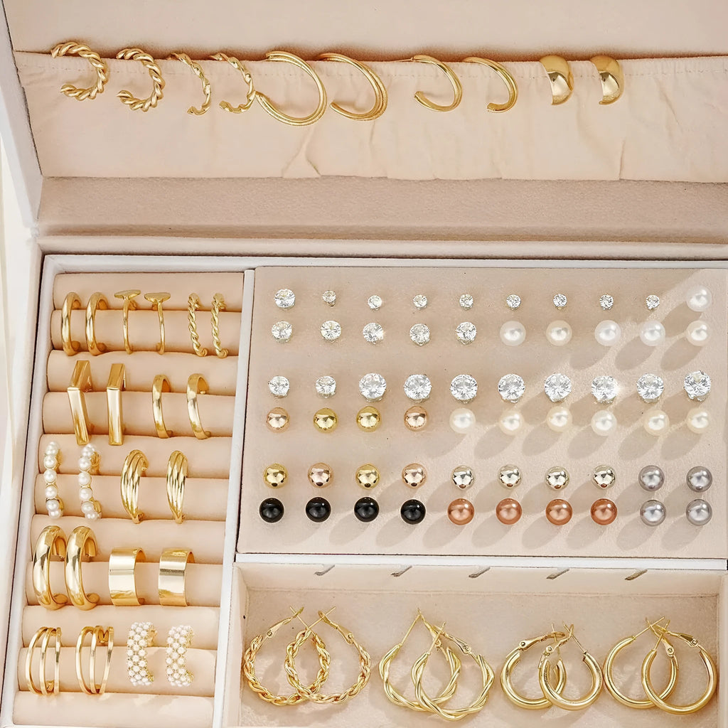 108-piece set of gold and yellow geometric round pearl alloy earrings for women.