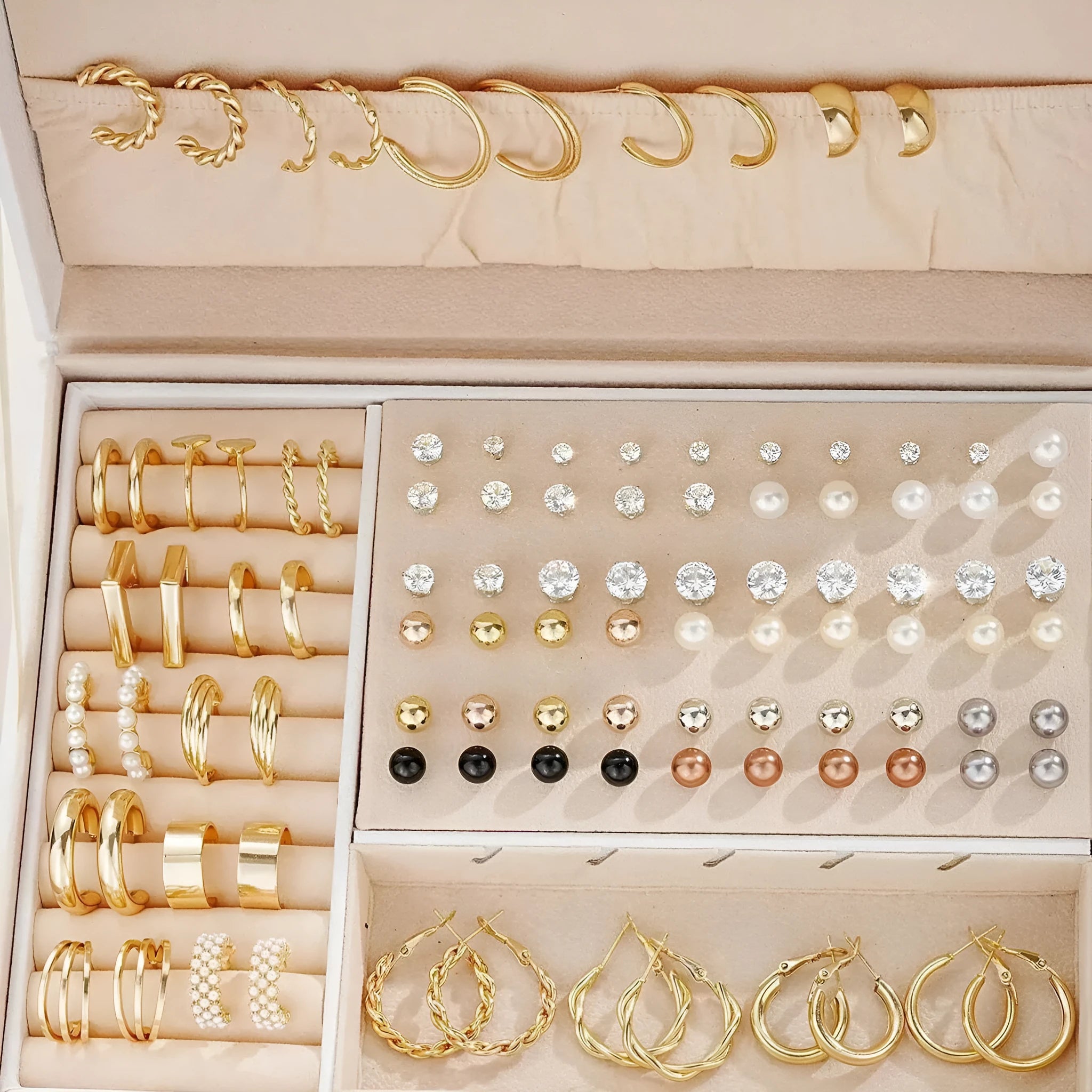108-piece set of gold and yellow geometric round pearl alloy earrings for women.