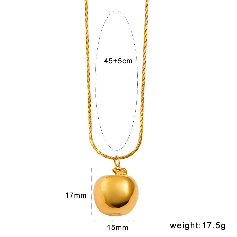 Stainless steel necklace with a detailed fruit-shaped pendant on a silver-tone chain.