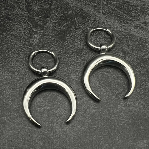 Alloy silver gothic moon geometric hoop earrings with clip-on back