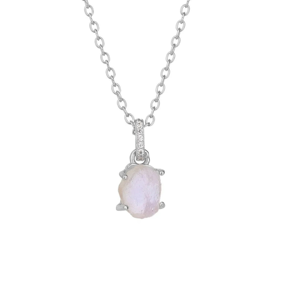 Geometric crystal moonstone pendant on sterling silver curb chain necklace