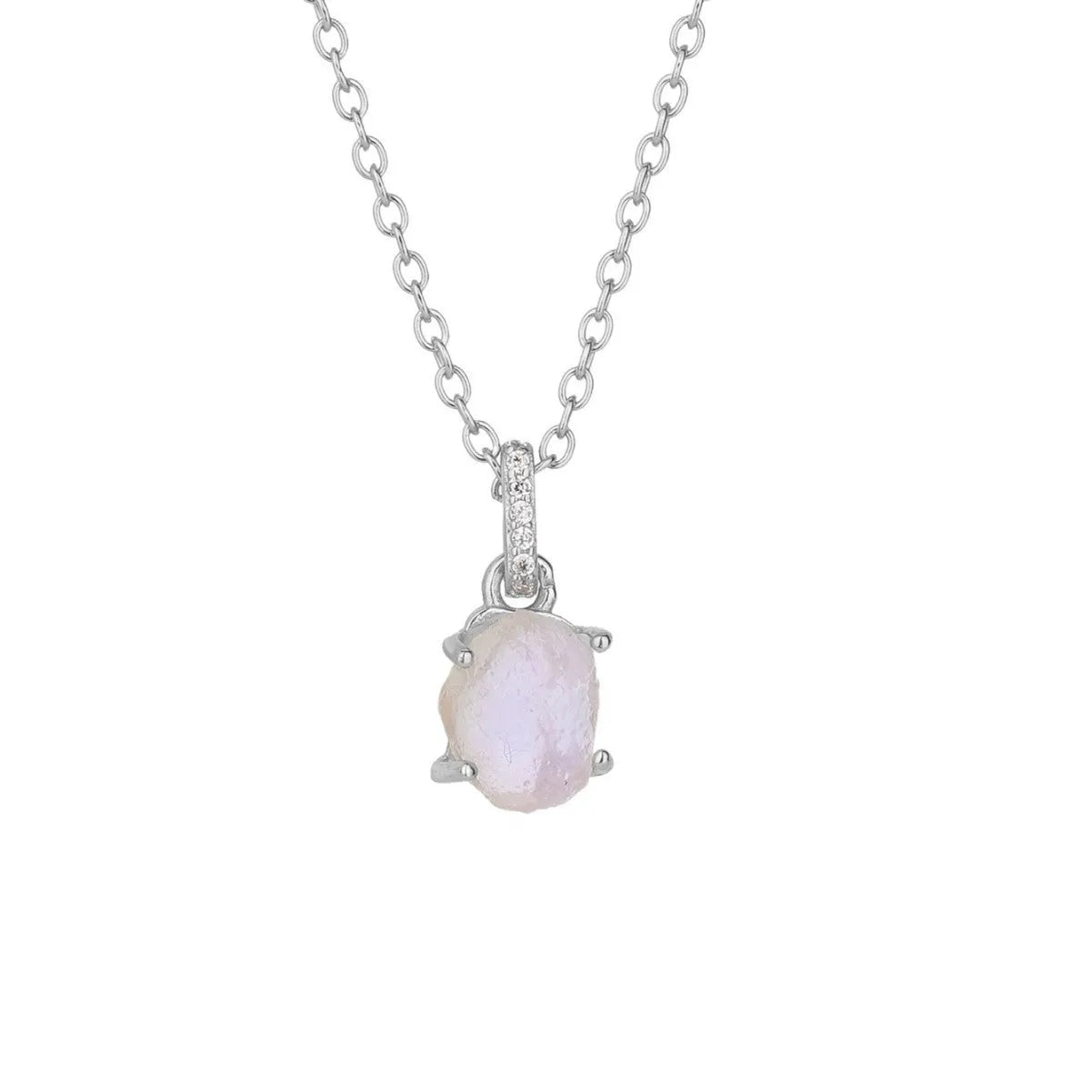 Geometric crystal moonstone pendant on sterling silver curb chain necklace