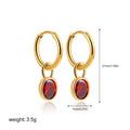 Close-up of a women's retro-style oval zircon earring in copper, showing elliptical stone setting and textured metal finish.