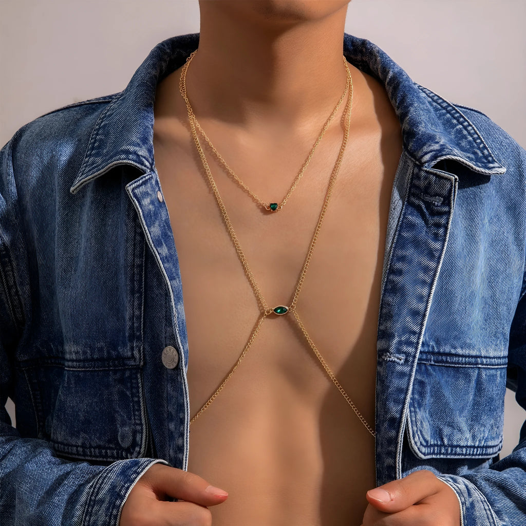 Men's simple body chain necklace in 25729 gold colour with electroplated alloy finish