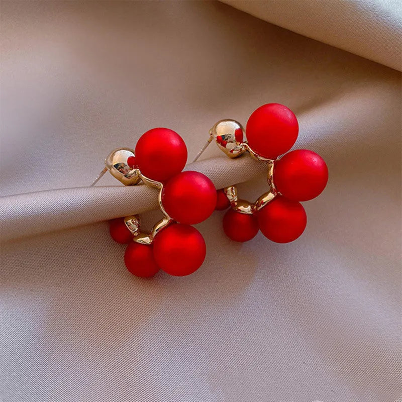 Red alloy bell charm drop earrings for women with white colour option