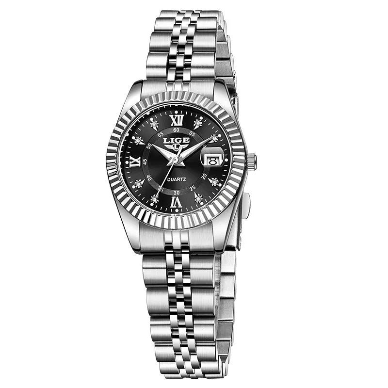 Waterproof quartz watch for women in gold and silver colour options with a 10mm thick case