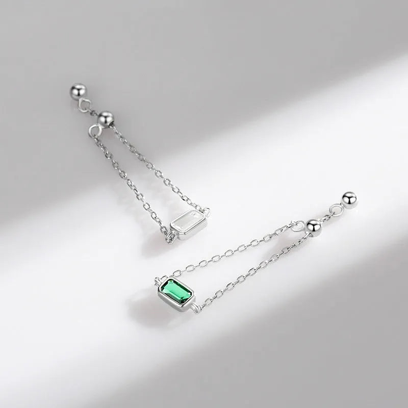 S925 sterling silver inlaid zircon ring with geometric chamfered square pattern and adjustable opening