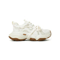Women's milky white beige light running sneaker with platform heel and microfiber upper