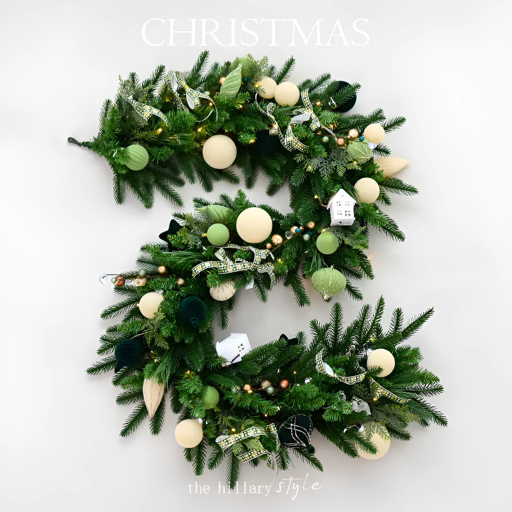 1.8m green and white PE leaf Christmas garland with lights in European style