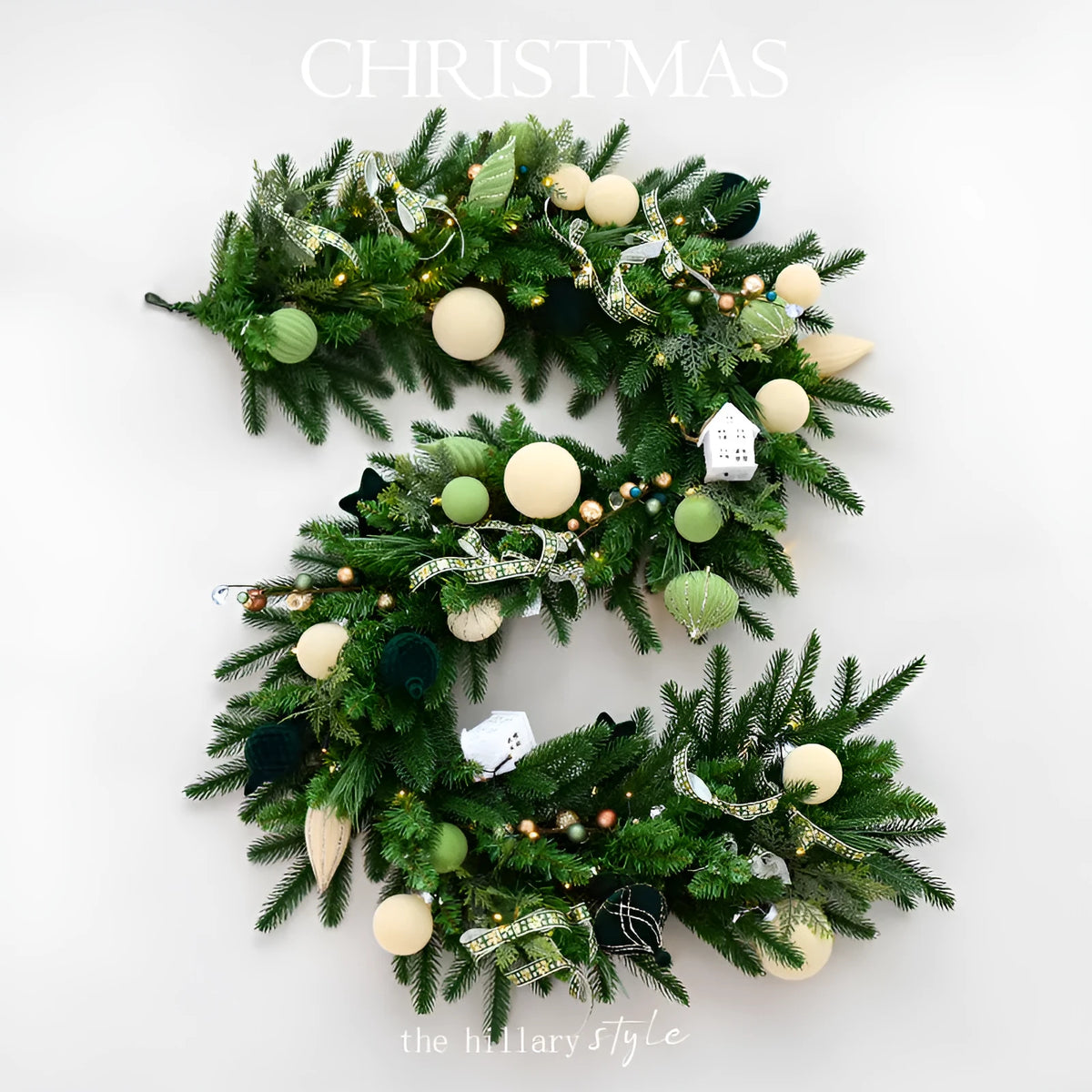 1.8m green and white PE leaf Christmas garland with lights in European style
